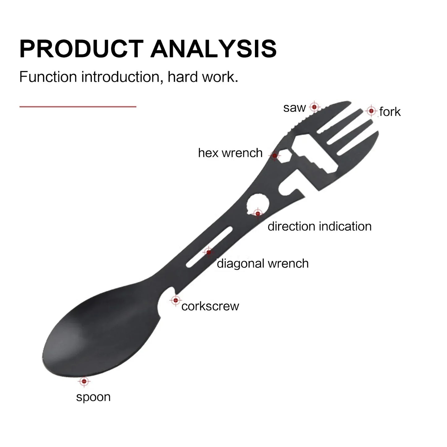Camping Cutlery Set, 5-in-1 Outdoor Survival Gear, Travel Hiking Portable Cutlery, Fork Spoon with Opener