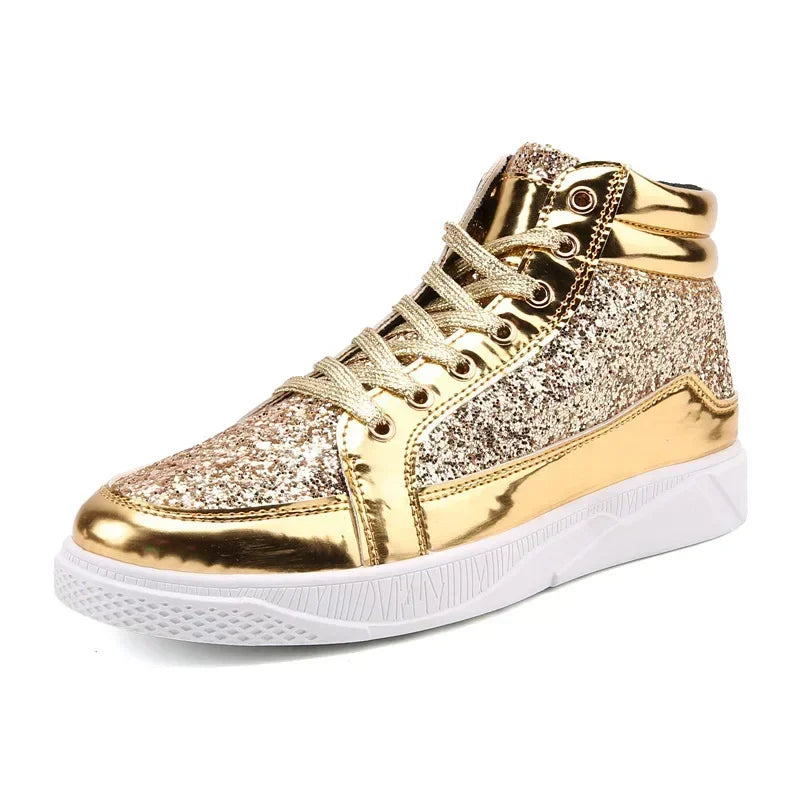 men's Gold Sequins Platform boots Autumn Fashion Casual Sports Shoes Thick Bottom Vulcanized Shoes man Flats Heels Shoes