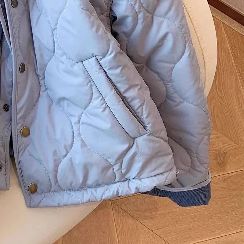 MEXZT Corduroy Parka Women Fashion Patchwork Puffer Jacket Winter Korean Down Coats Long Sleeve Casual Cotton Padded Outerwears