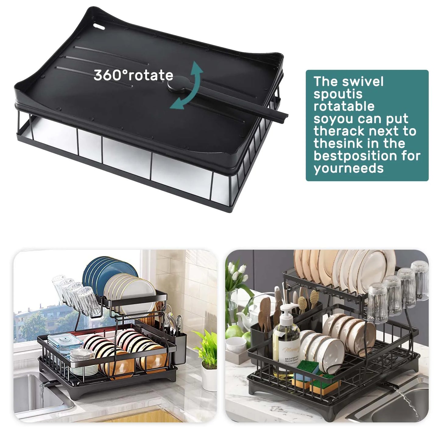 Two-Tier Dish Drying Rack for Kitchen Countertop