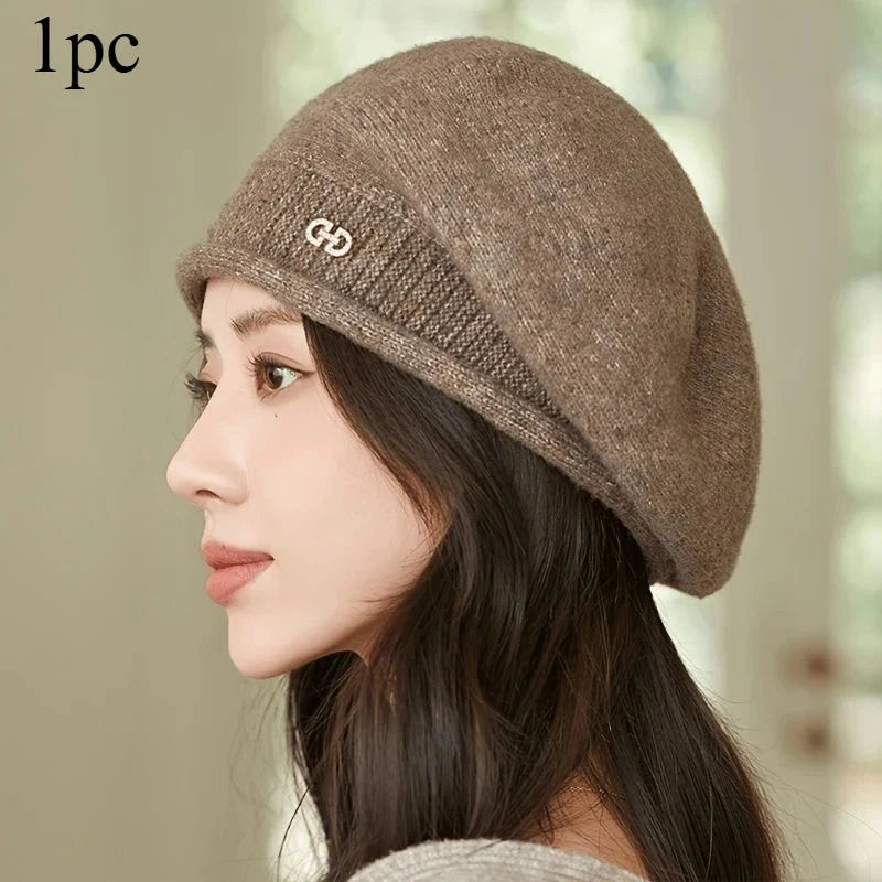 Gorro suave para mujer – Gorro casual de punto jacquard elástico ligero