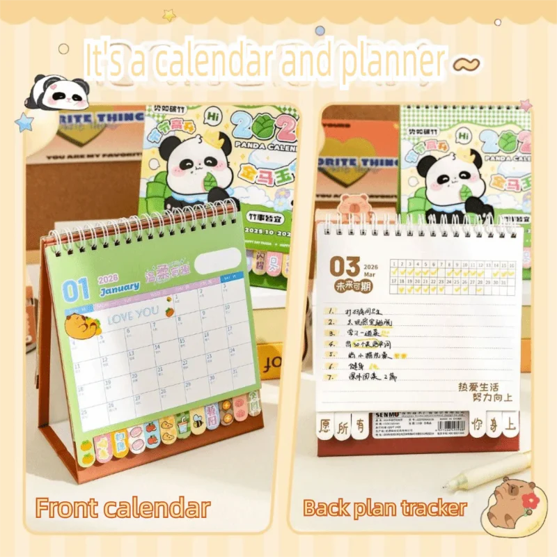 Calendario de escritorio Kawaii Panda 2026