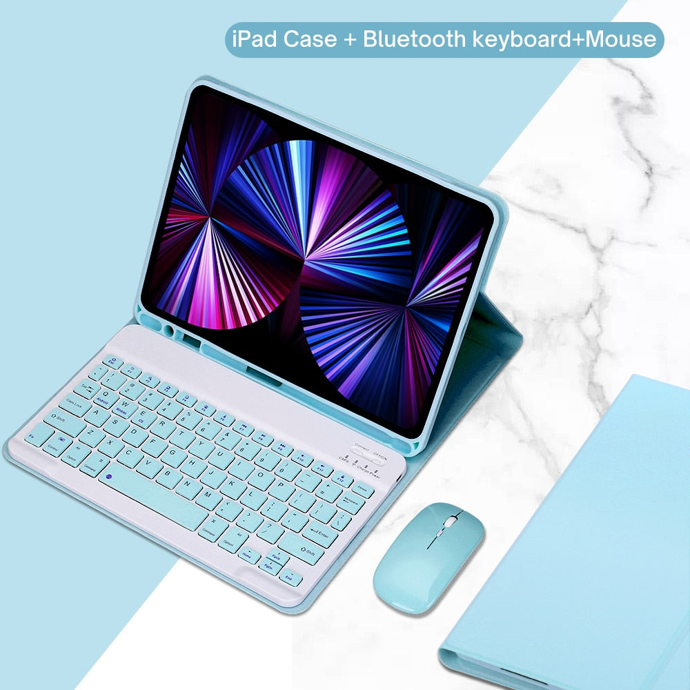 Funda de piel sintética para iPad con soporte y teclado