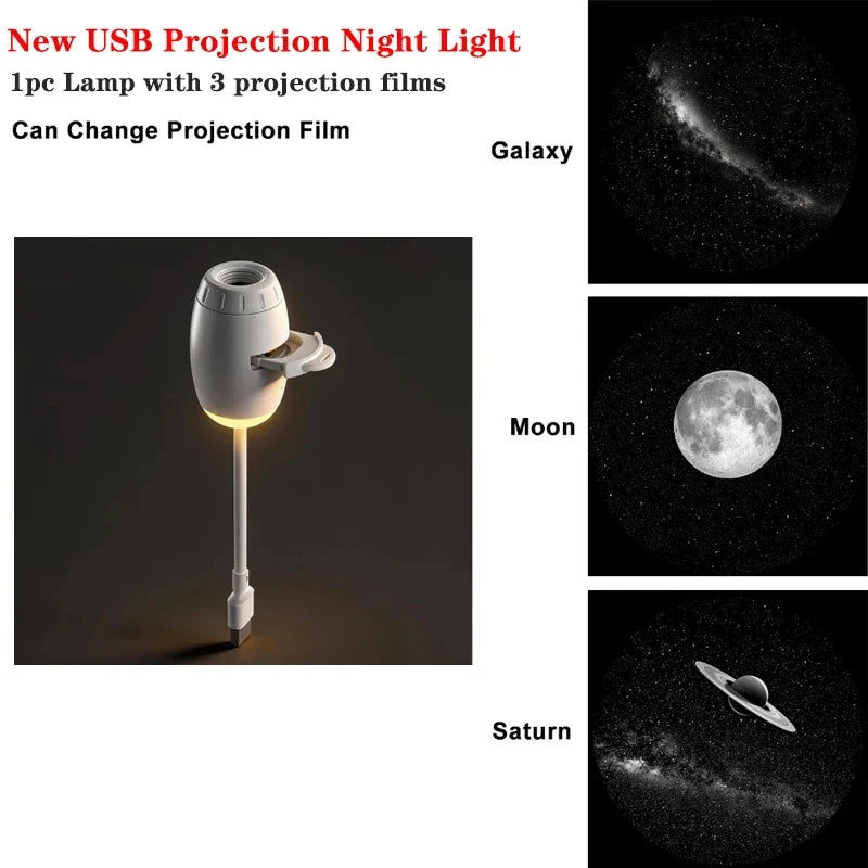 Romantic LED Starry Sky Night Light USB Powered Saturn Galaxy Projector Lamp for Car Roof Party Room Ceiling Decor Plug and Play