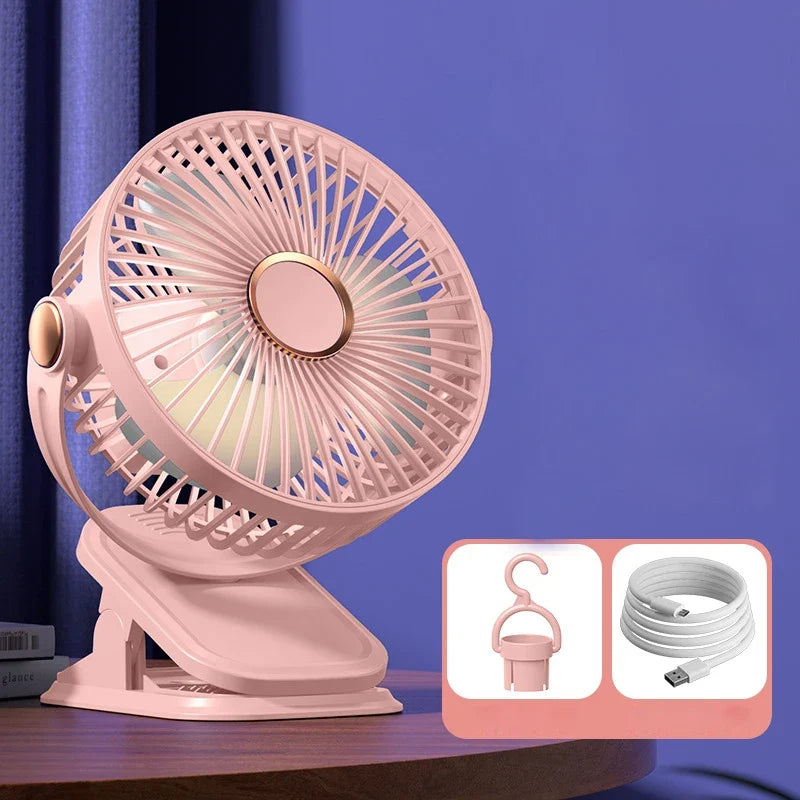 Baby 3 Speeds Stroller Mini Fan with Light Portable USB Charging Fan