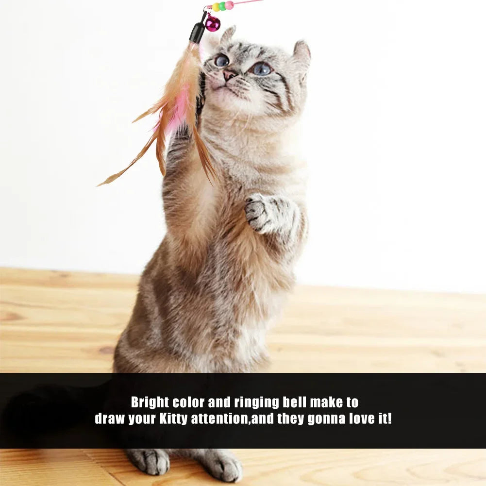1-10pc Interactive Cat Feather Toy Accessories Pet Supply Wand Kitten