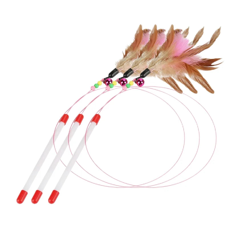 1-10pc Interactive Cat Feather Toy Accessories Pet Supply Wand Kitten