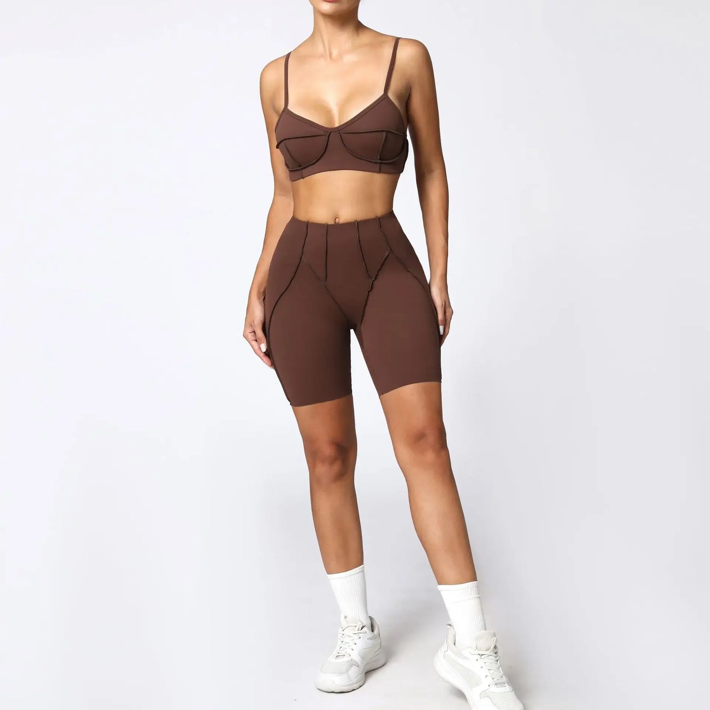 2-Piece Yoga Set – Open Back Sports Bra & High Waist Shorts