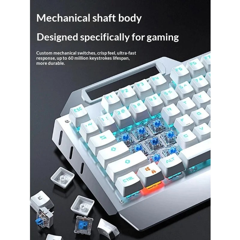 Eweadn Tk900 Wireless Gaming Mechanical Keyboard Mouse Headset Combo Blue Switch Metal Panel N Key Rollover For Desktop Pc
