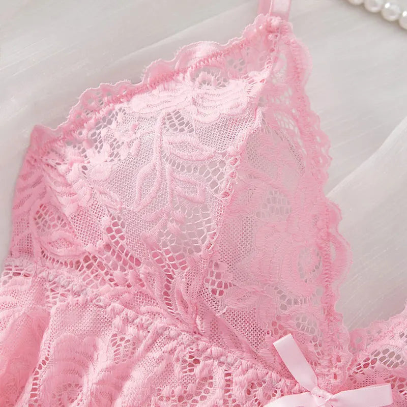 New Sexy Pink Lingerie Set Erotic Bra Nightdress Women Thong, Attractive, Breathable, Romantic Sexy Comfortable Sleepwear &Dress