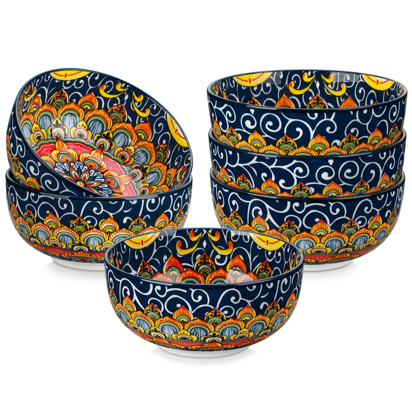Malacasa Ceramic Bowls Set Floral Bohemian Style For Salad Cereal