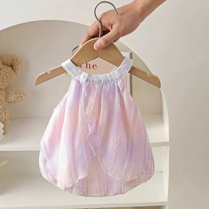 Adorable 0-24M Baby Girls Tulip Decor Bodysuit Summer Halter Sling Princess Romper Dress Soft Breathable Newborn Girls Onesie