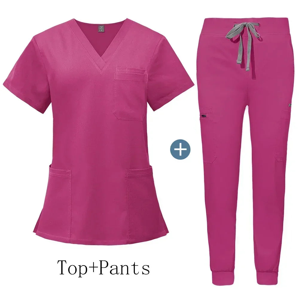 Unisex V-Neck Scrub Set with Jogger Pants