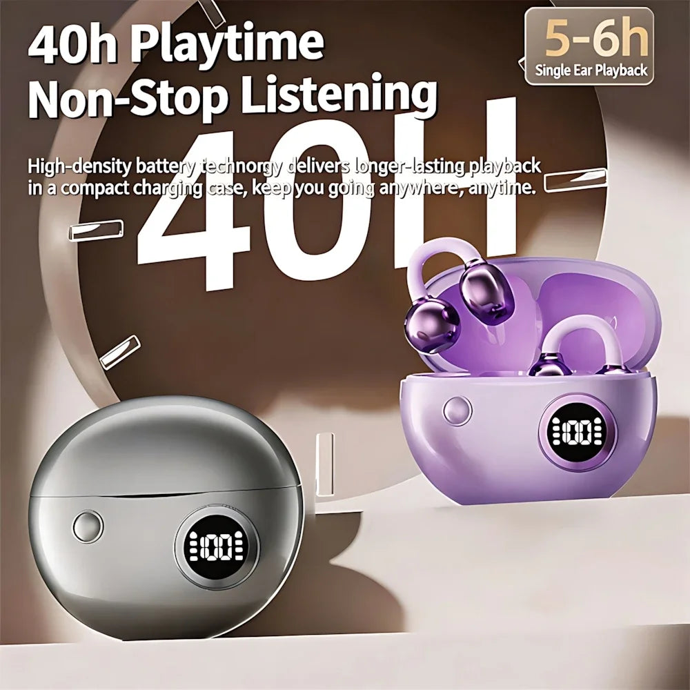 Open Wireless Earphone Fashion Plated Ear Clip Bluetooth Headset 9D Surround Stereo 0 Delay Long Battery Life Game Condenser Mic