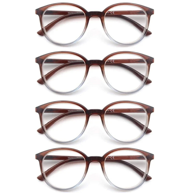 Round Reading Glasses Women Readers Eyeglasses Classic Frame Flexble Plastic Spring Hinge Lightweight Wear with Diopter +1.0~4.0