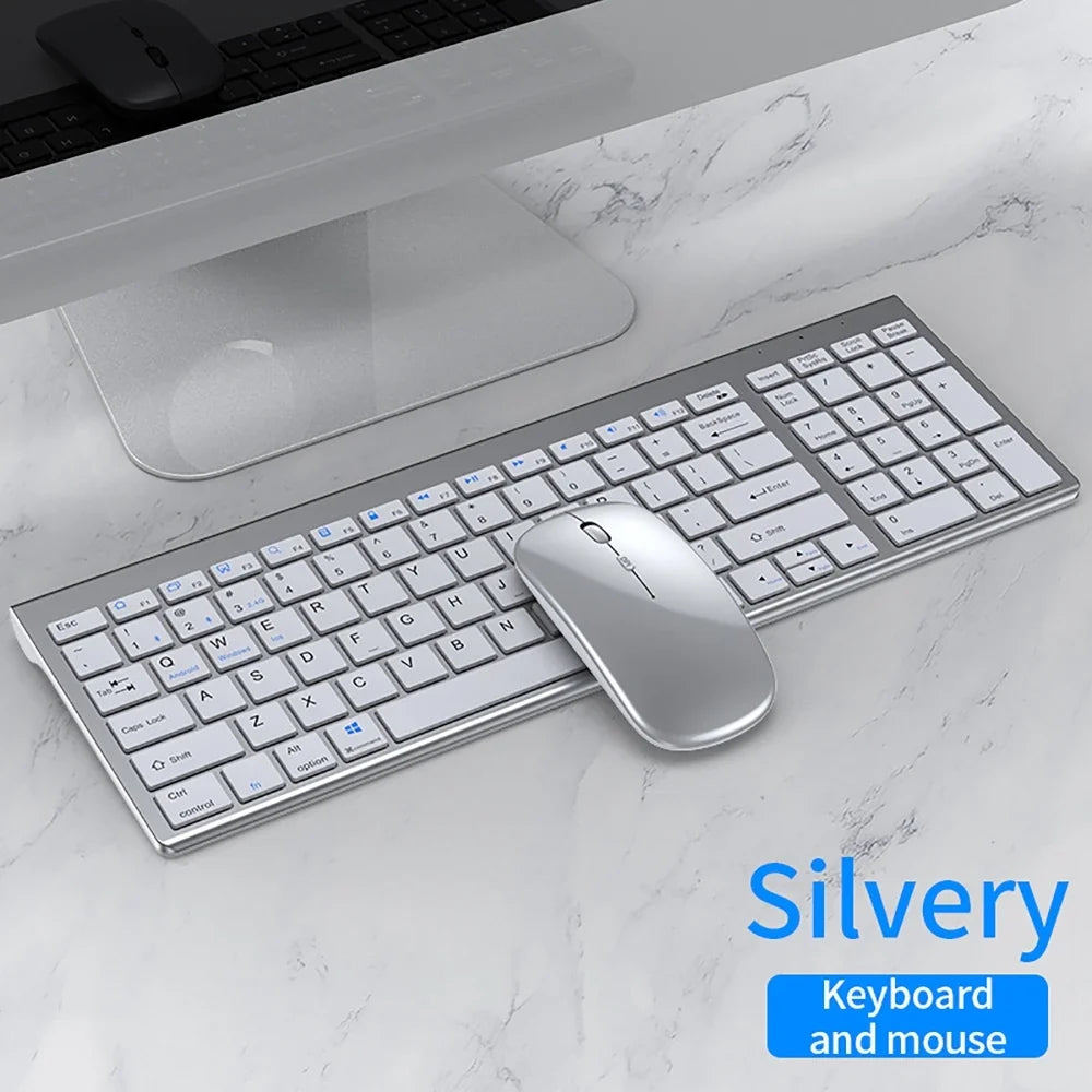 2.4G Wireless & bluetooth Keyboard Mouse Set Rechargeable Ultra-thin Computer Office Gaming Silent Slim Keyboard Mouse for ipad