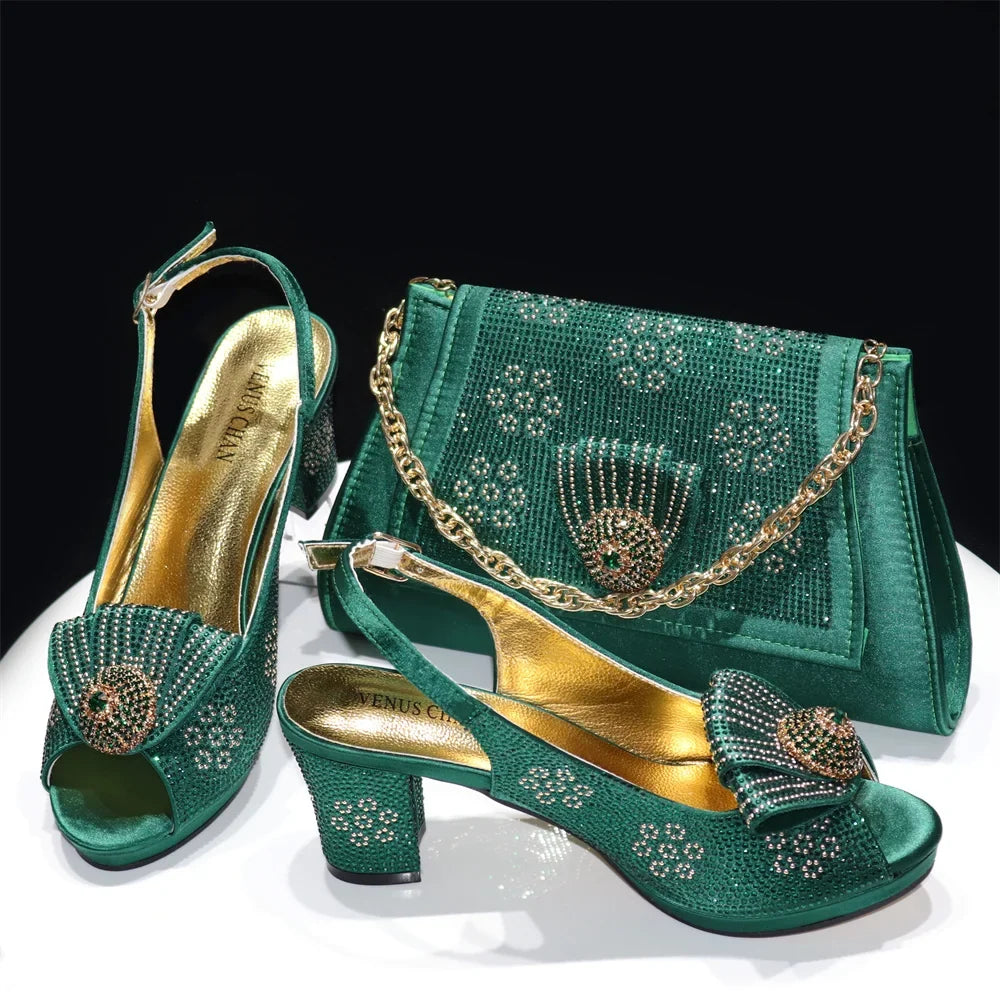 Magenta Women Shoes And Bag Set African Ladies High Heels Sandals Match With Handbag Luxury Nigerian Pumps Femmes Sandales CR769