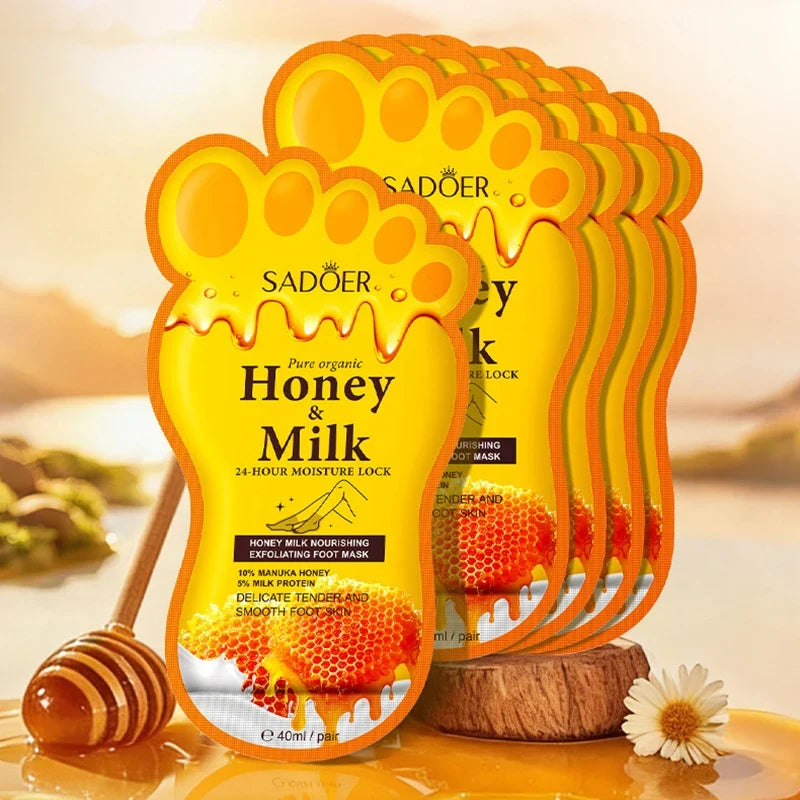 5 Pairs SADOER Honey Milk Nourishing Exfoliating Foot Mask Improves Rough Skin Smooths And Delicately Tenders Feet Skin Care