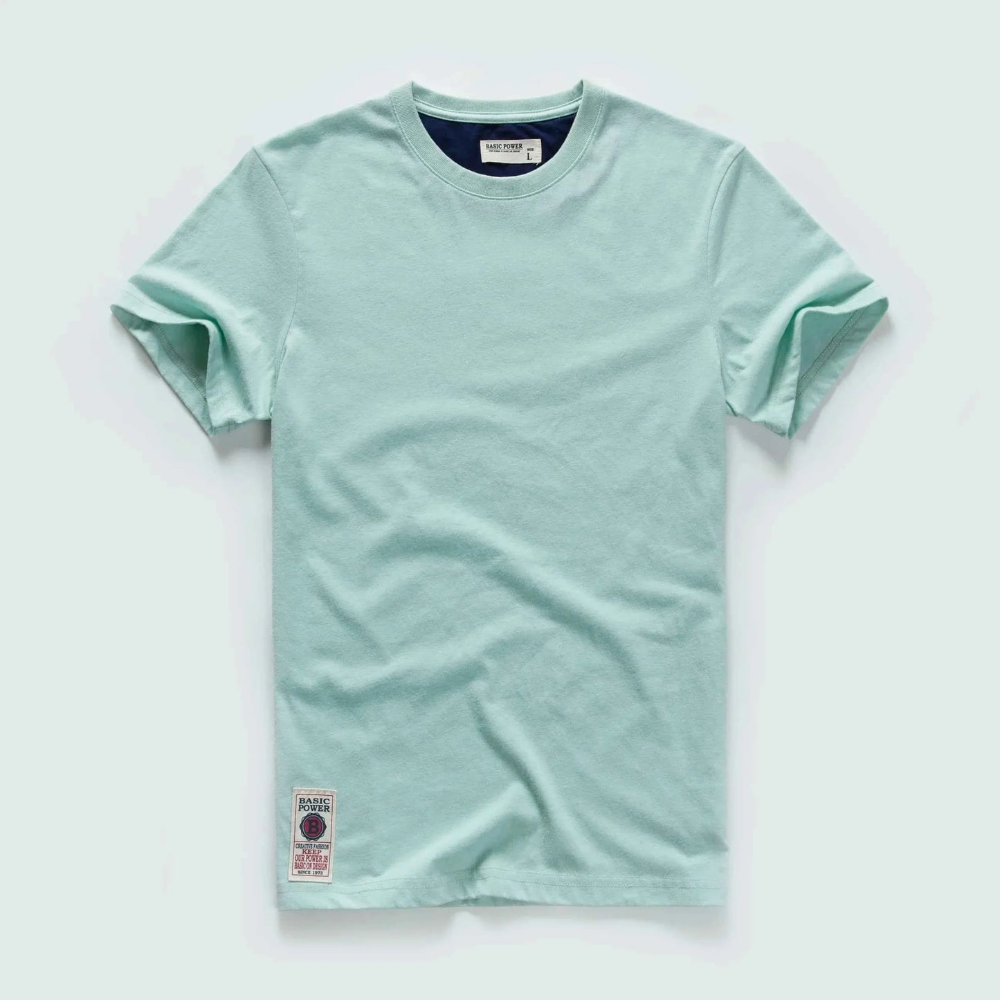 Camiseta Clásica de Algodón Lisa con Cuello Redondo para Hombre