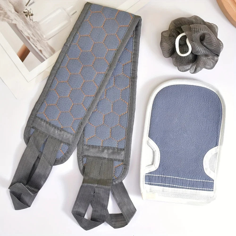 Exfoliating Body Scrubber Set - Includes Back Scrubber, Bath Glove And Shower Bath Sponge Loofah