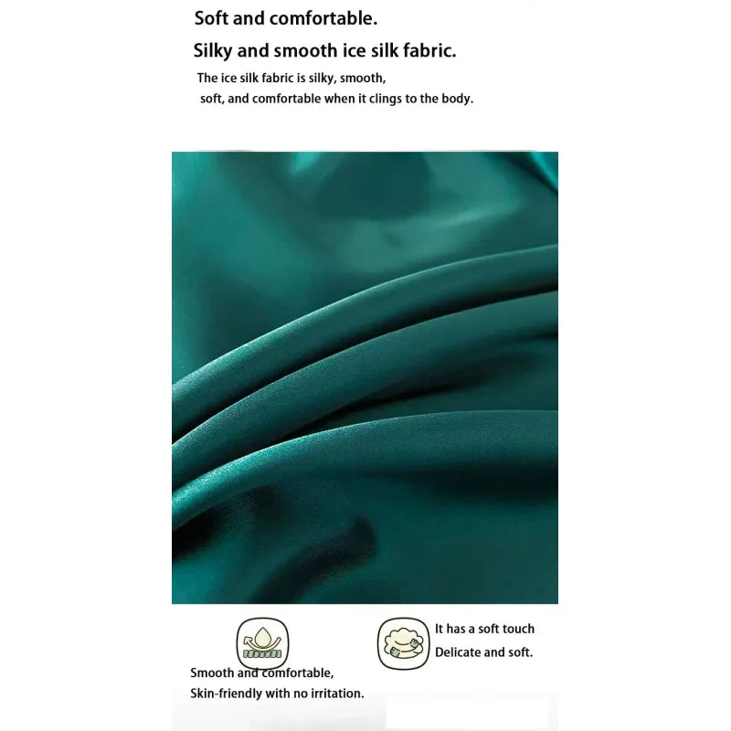 Summer Ice Silk Satin Fitted Sheet Solid Deep Pocket Mattress Cover Ultra Soft Wrinkle Resistant Bed Cover No Pillowcase For Sin