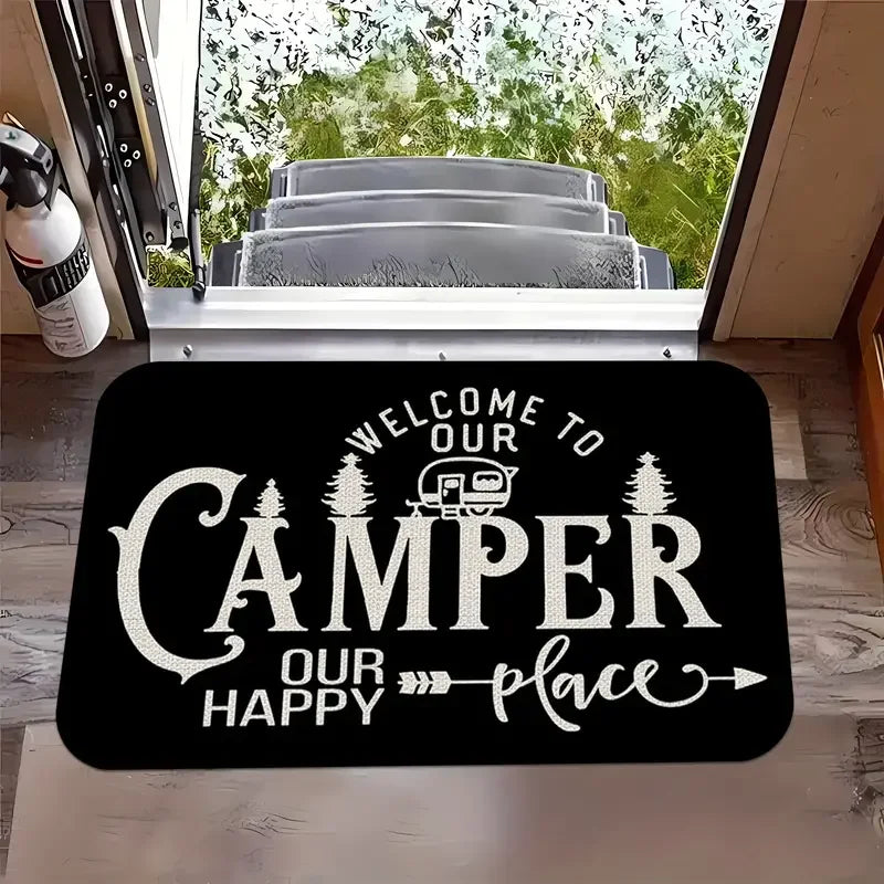 Outdoor Camping Van Welcome Mat With Cheerful Camping Van Non-slip Kitchen Bathroom Entracne Rugs Living Room Washable Carpet