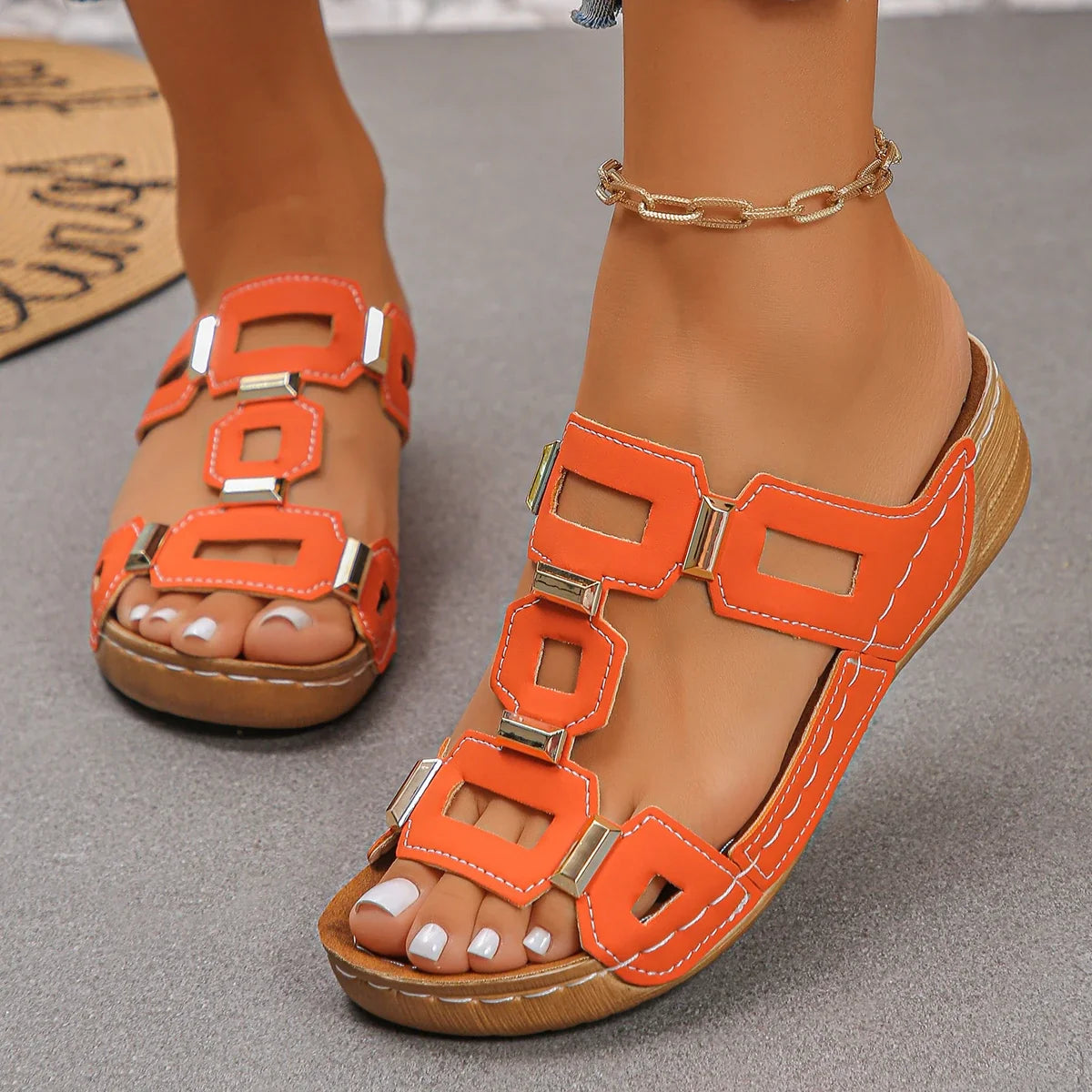 Large Size Roman Style Women's Sandals Open Toe Beach Slippers Summer Wedges Comfortable Outdoor Slip-On Shoes for Women