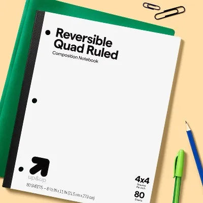 80-Pack Reversible Quad Ruled Composition Notebook 8.5" X 11" 80 Sheets - : Graphing Grid, Perforated, 3 Hole Multipack Essentia