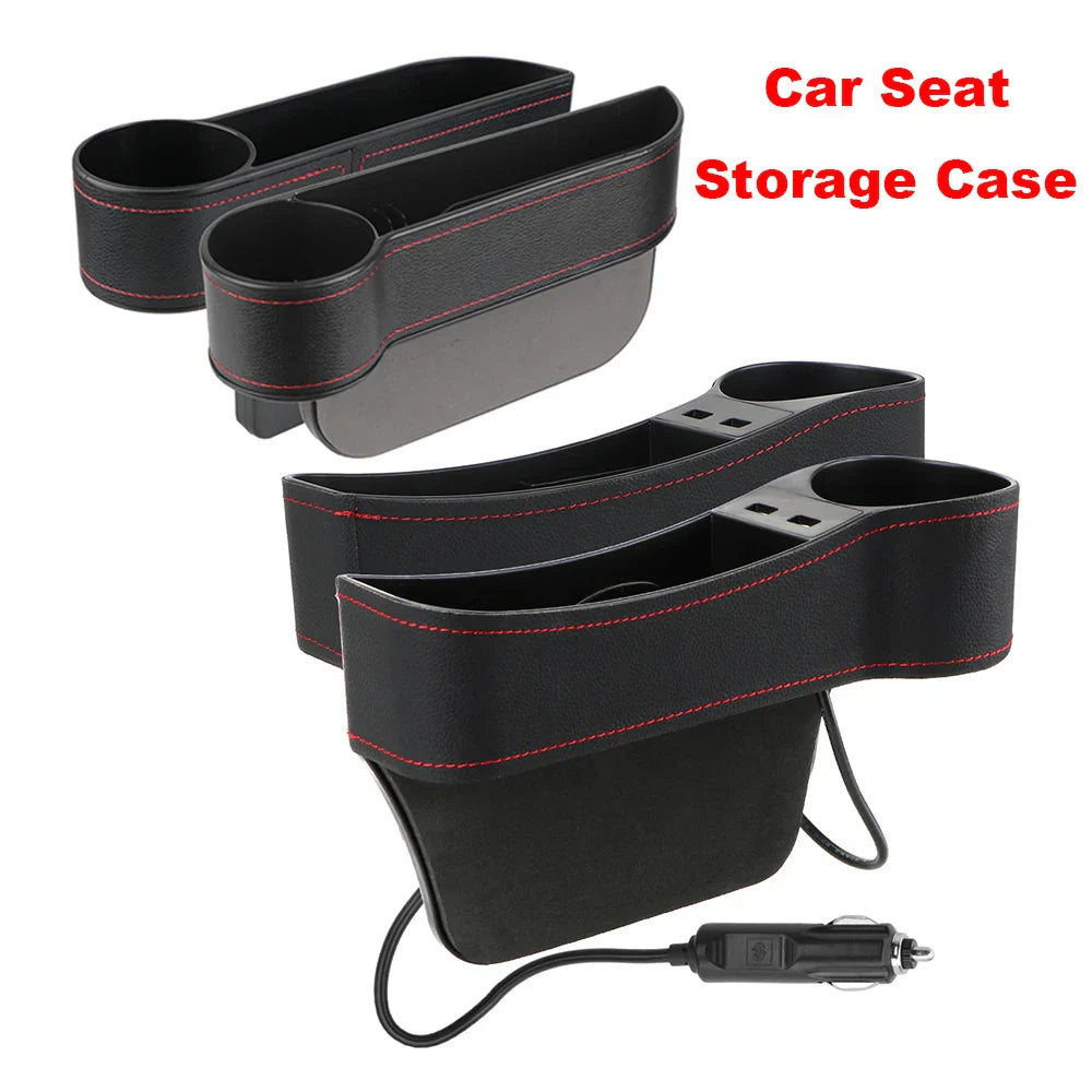 Car Organizer Auto Crevice Pocket Phone Bottle Cups Holder Seat Gap Leather Storage Box Car Accessories,USB Chargers Optional