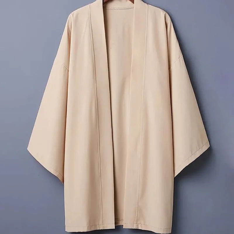 Men's Solid Color Long Sleeve Cardigan Long Kimono Shirt Asian Traditional Wear Yukata Haori Jacket Coat 6 Color Japanese Kimono