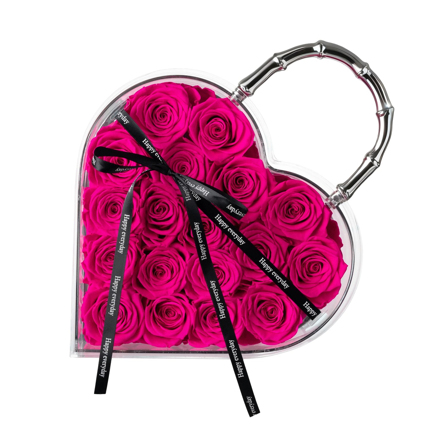 18 Preserved Roses in Heart Acrylic Display Case with Handle, Home