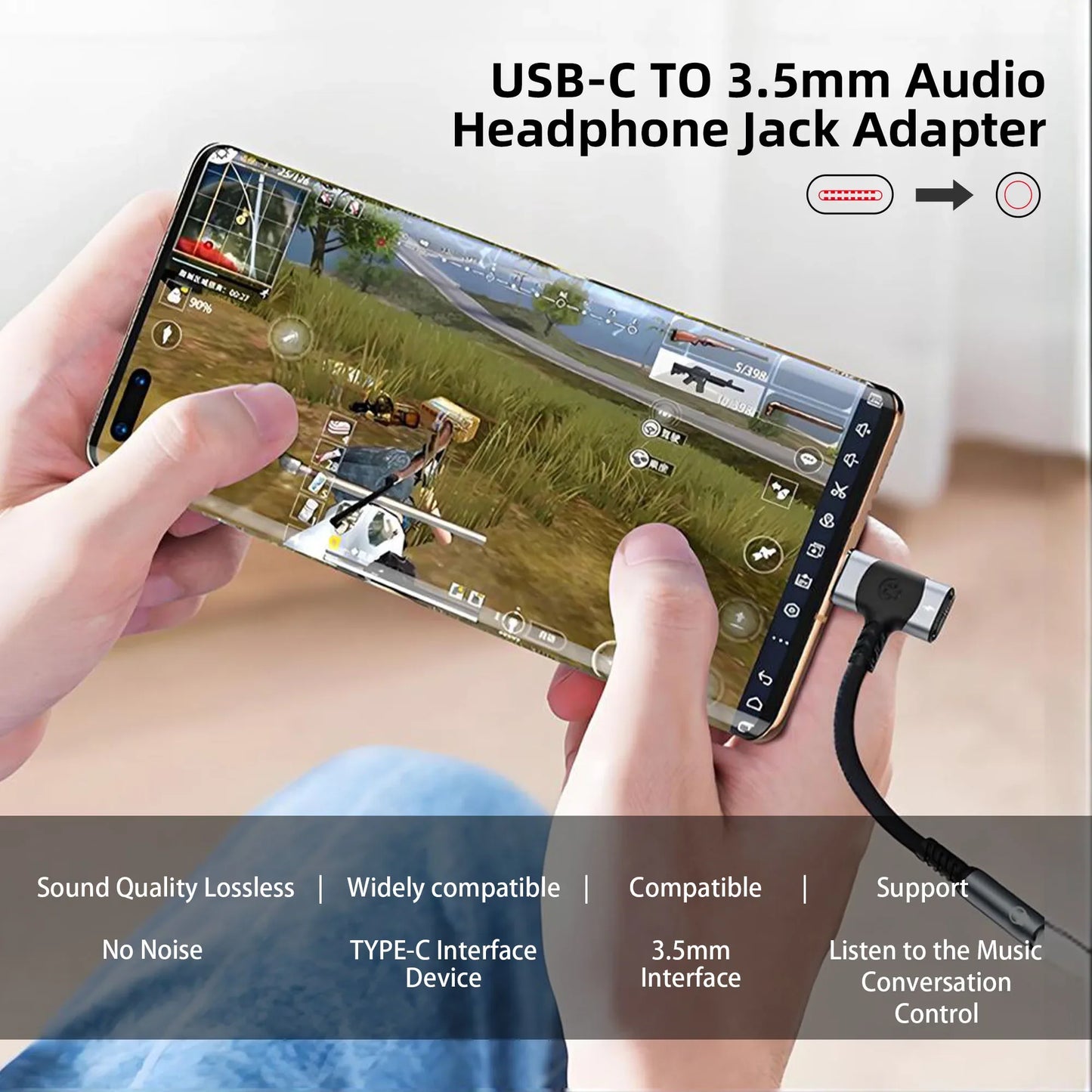 2-In-1 USB-C To 3.5mm Audio Adapter 100W PD Fast Charging Aux Mic Jack For Smartphone Tablet