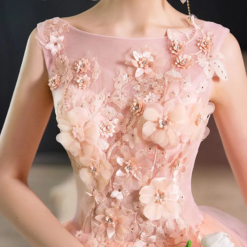 Vestidos de Quinceañera Rosa Oscuro con Cuello Halter sin Mangas para Fiesta de Gala, Vestido de Princesa Sencillo con Flores, Talla Grande Personalizado