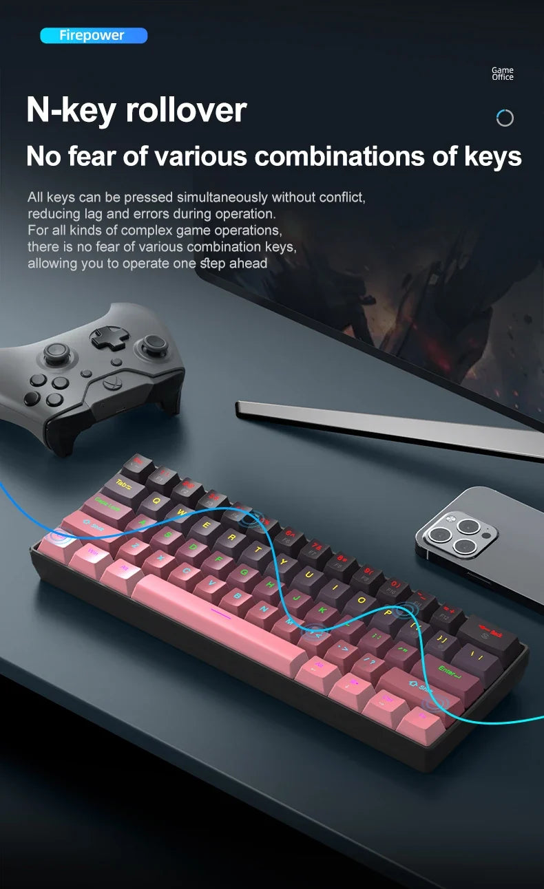 Mechanical keyboard and mouse set, 60% Portable Mini Wired Keyboard and Mouse combos, 61 Keys Phantom RGB keyboard and mouse kit