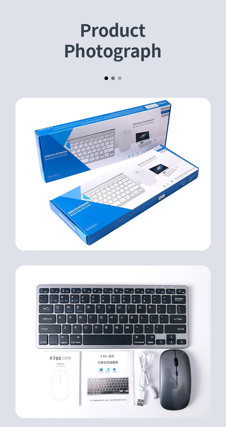 NexusClick Wireless Ergonomic Keyboard Mouse Combo - Rechargeable Mini Multimedia Set for PC, Laptop, MacBook