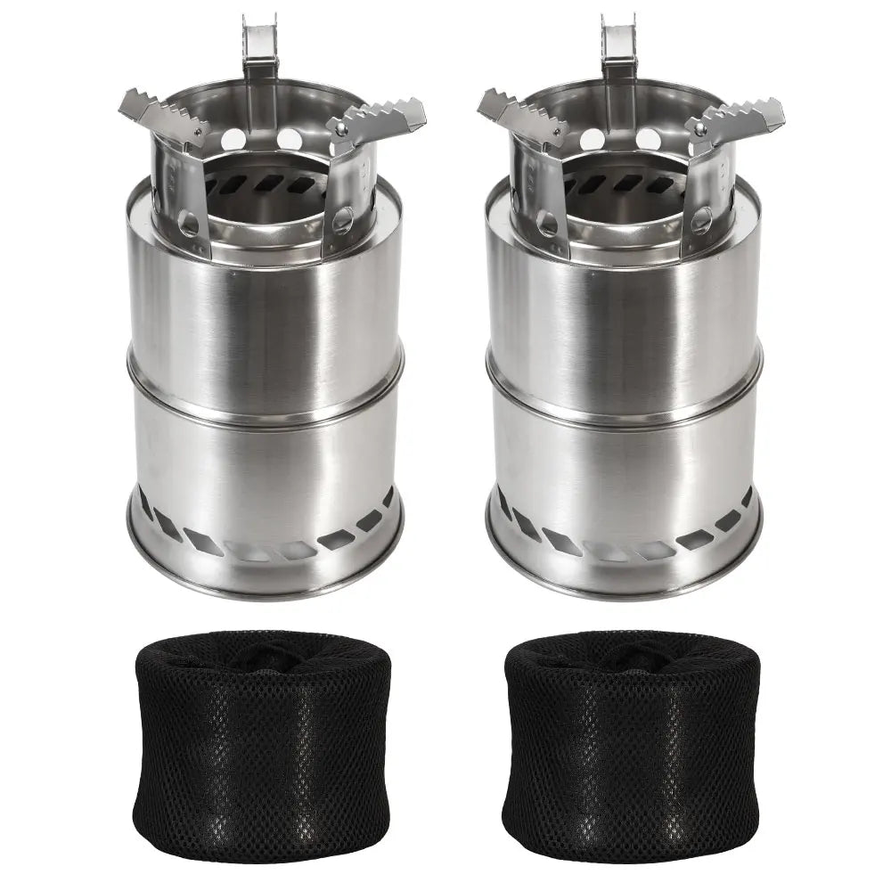 Outdoor Camping Portable Wood Stove Stainless Steel Double-Layer Heat-Concentrating Split Stackable Picnic Backpack Stove