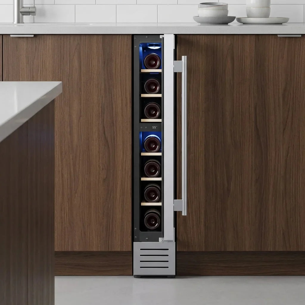 7 Bottle Mini Wine Cooler Refrigerator 5.7 Inch Freestanding Built-in Wine Fridge Constant Temperature R600a Small Wine Chiller Cabinet For Home Bar Kitchen