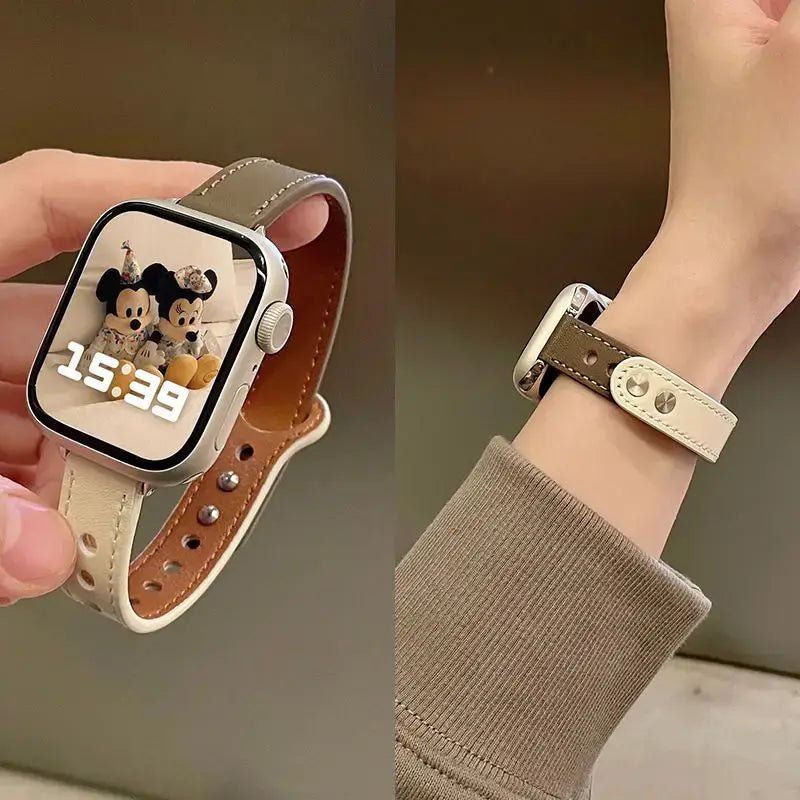 Apple Watch Slim Stitched Leather Band with Stud Closure