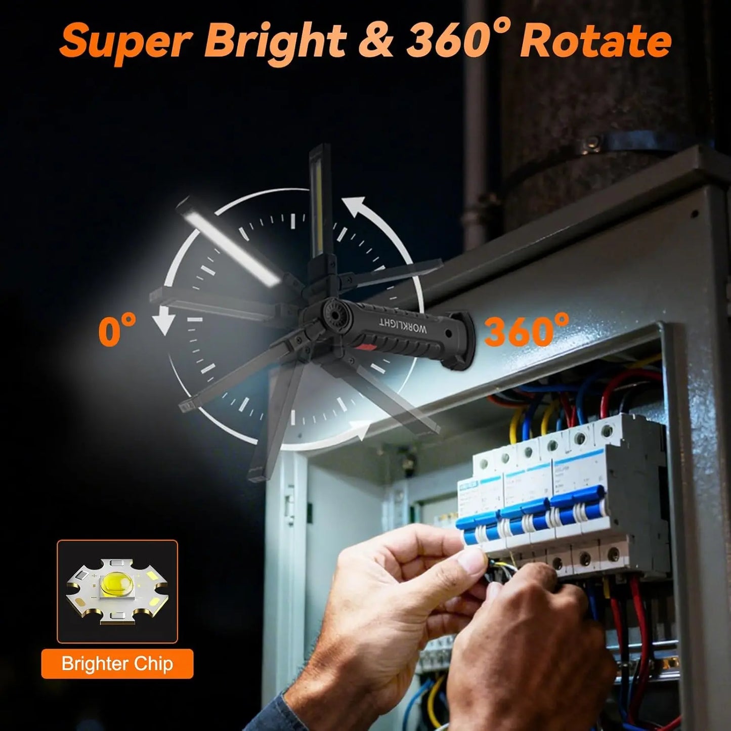 360° Rotating LED Work Light Sets 5 Modes USB Rechargeable Magnetic Base Hanging Hook Waterproof for Garage Auto Repair Camping