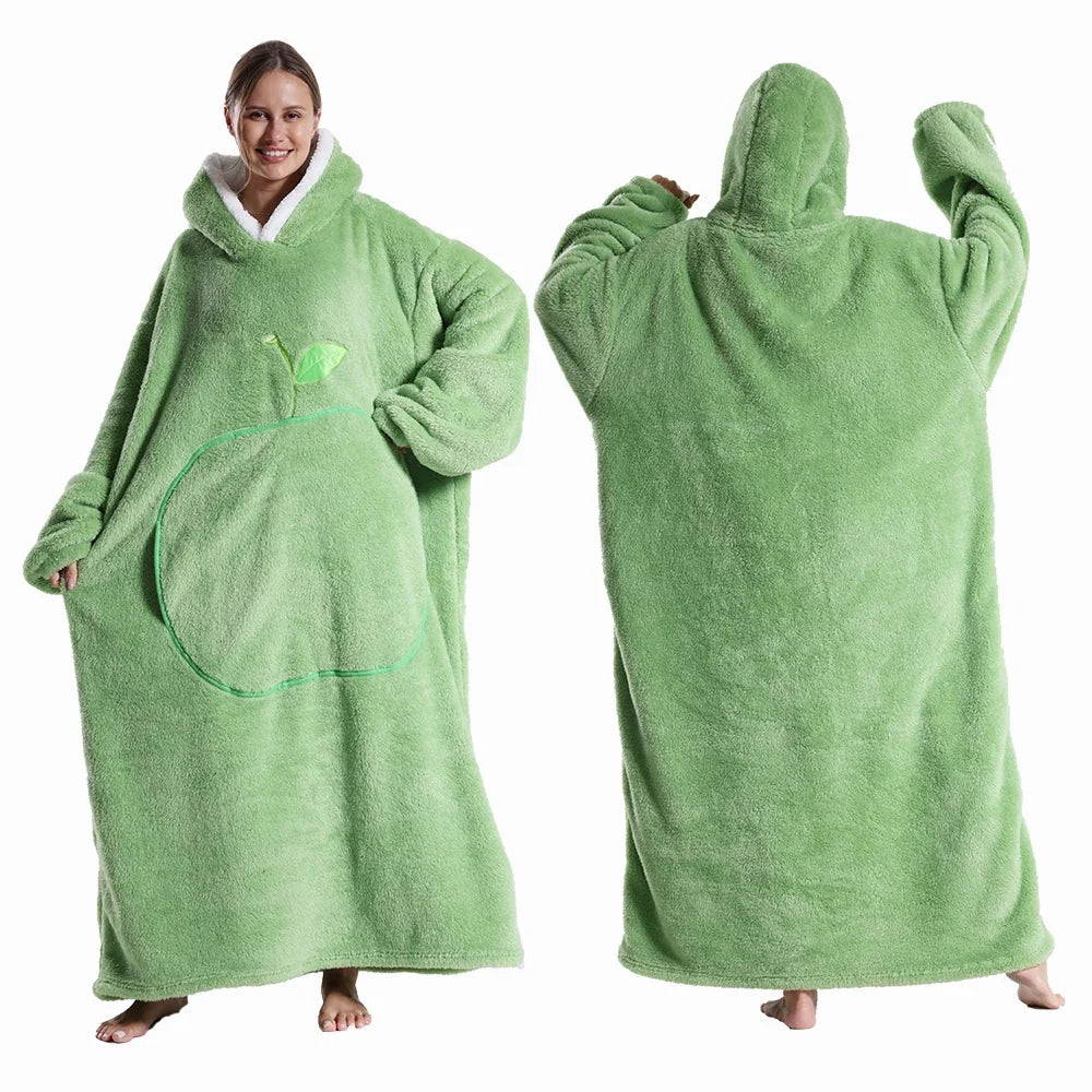 Women Plush Fleece Blanket Men Warm Thick Hoodies Adult Giant TV Blanlets with Sleeves Super Long Cold-proof Homewear Pajamas
