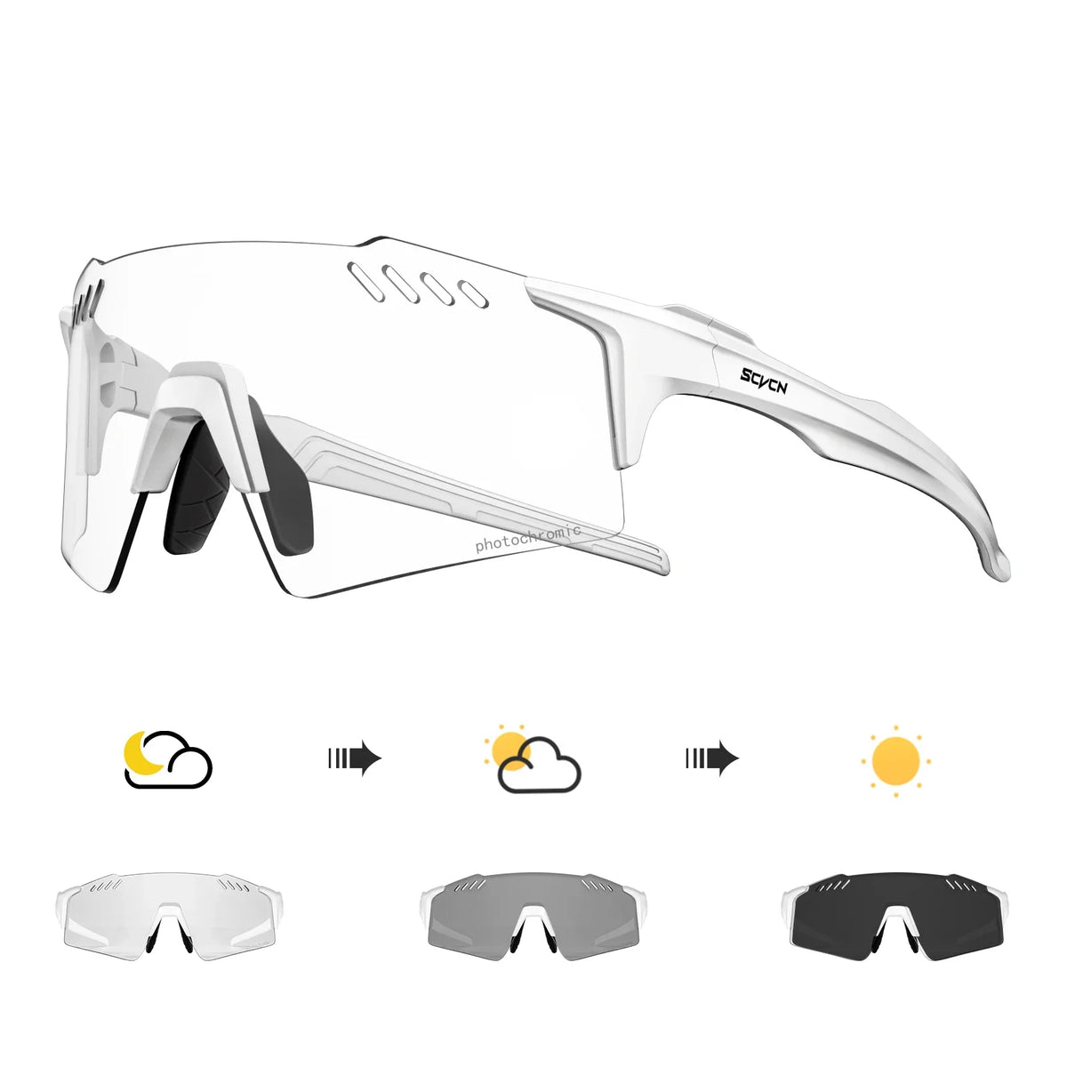 SCVCN Photochromic Cycling Glasses Outdoor Running Eyewaer Fashion Sports Bicycle Sunglasses MTB Road Bike Glasses