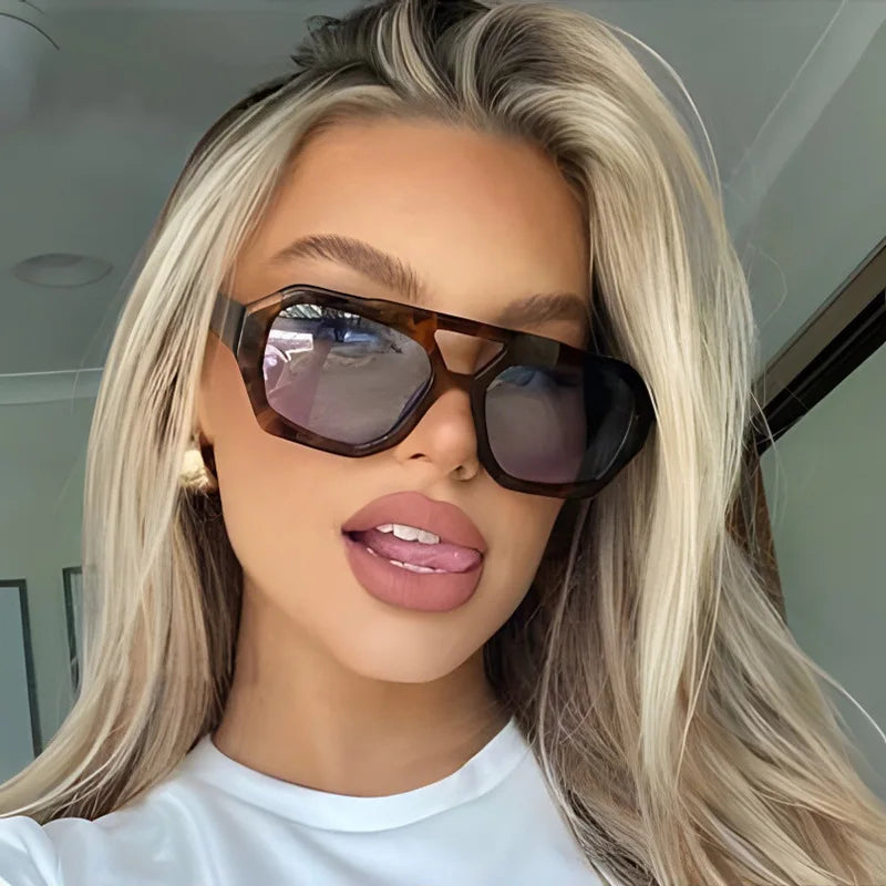 Hiking Women Fashion Polygonal Double Bridge Anti Light Glasses Luxury Minimalist Leopard Pattern Design Eyeglasses UV400