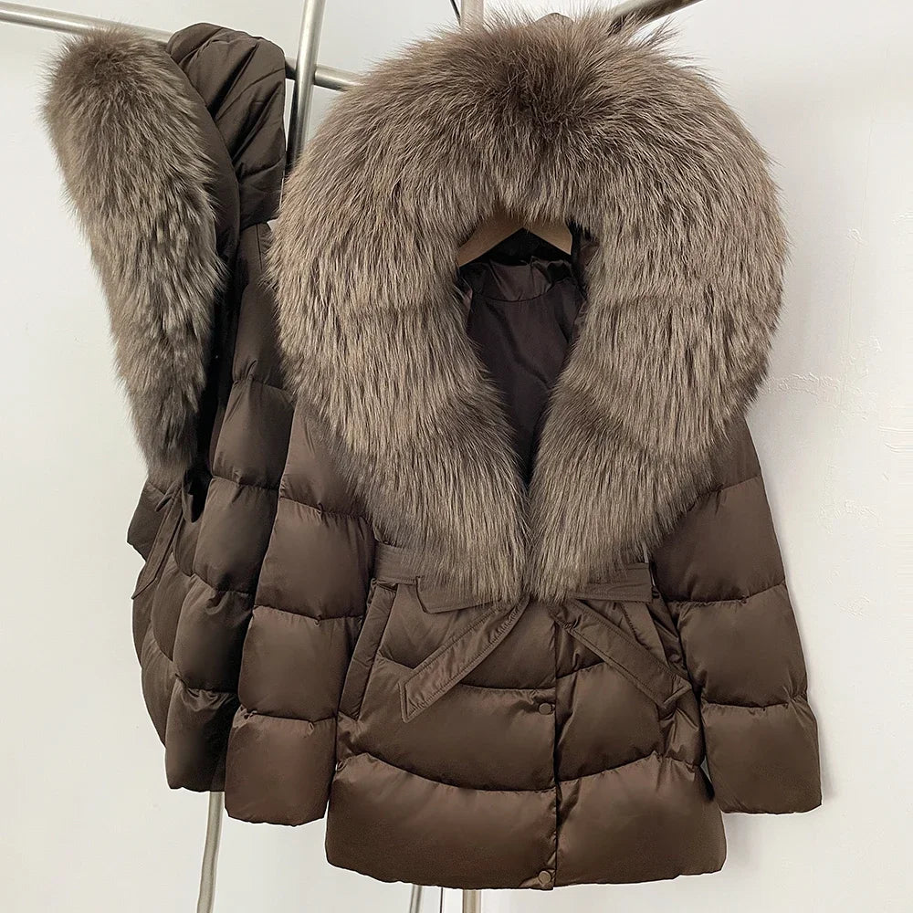 Natural Fur Collar Down Jacket Women Winter 2026 High Quality Duck Down Puffer Parka Windproof Warm Down Coat Outerwear New