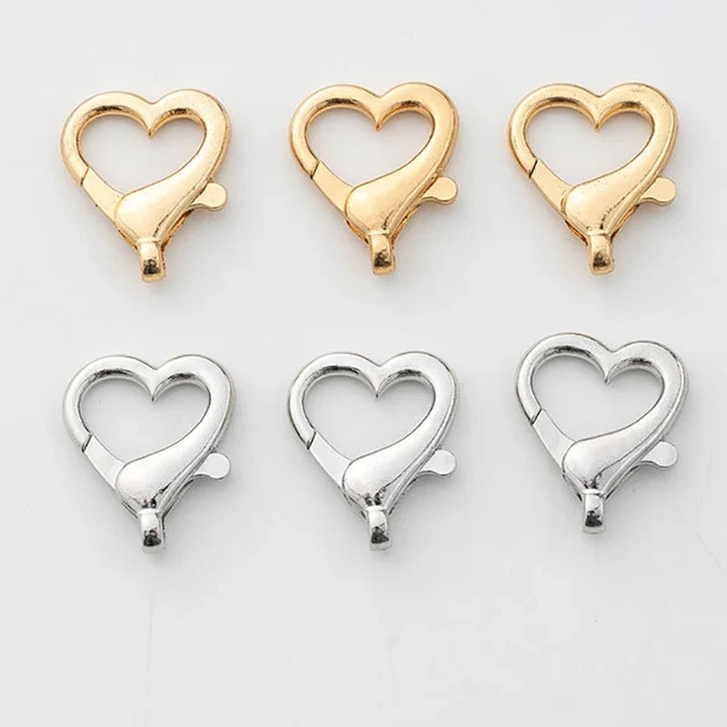 10pcs Heart Shaped Spring Clasps Metal Lobster Clasps Bag Clips Hook Dog Chain Buckles DIY Keychain Jewelry Making Accessories