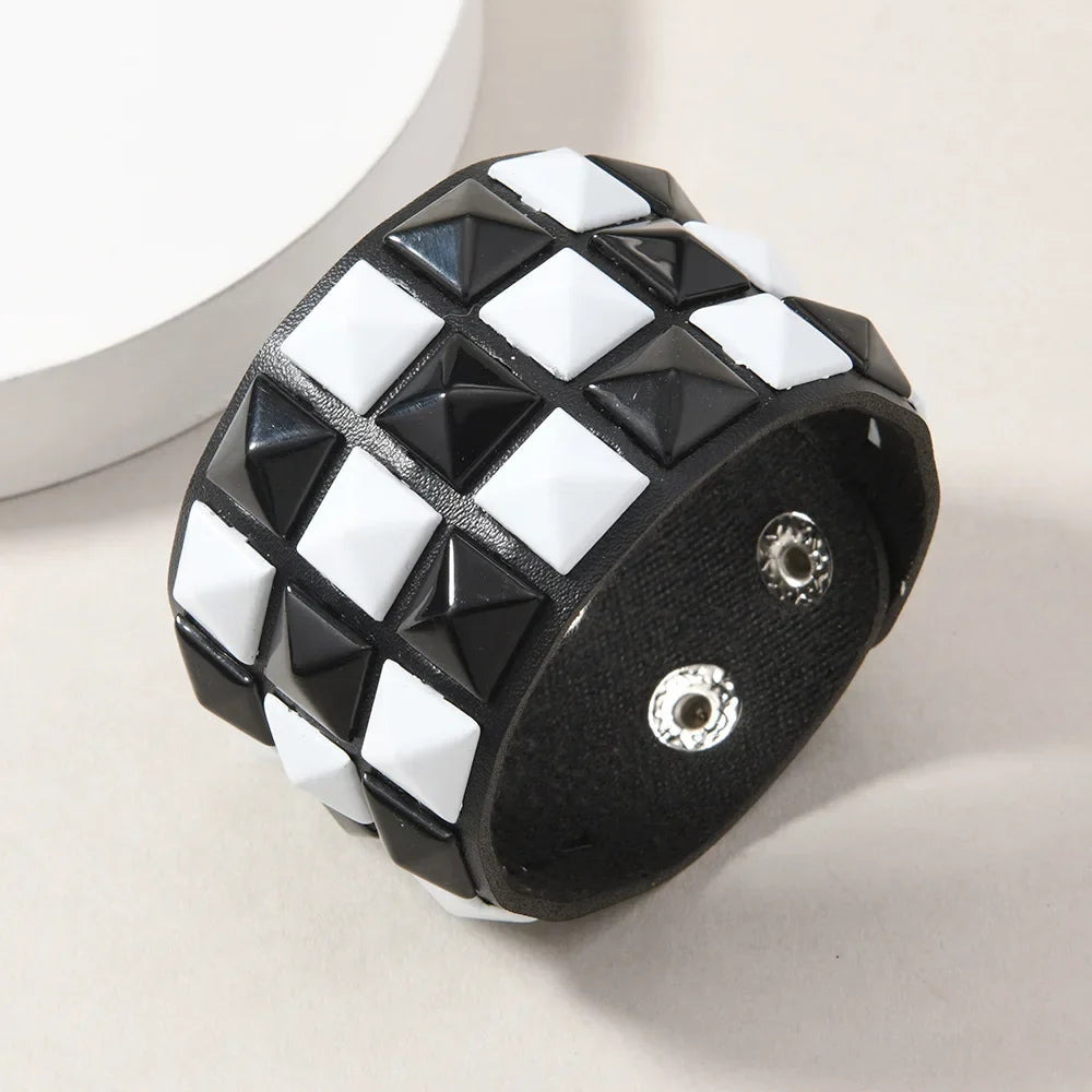 18 Color Punk Hip-Hop Three Rows of Square Rivets PU Leather Big Wide