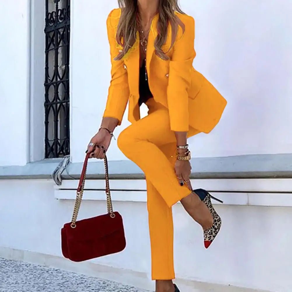 2 Piece Business Set Women's Dressy Long Sleeve Blazer and Pencil Pant