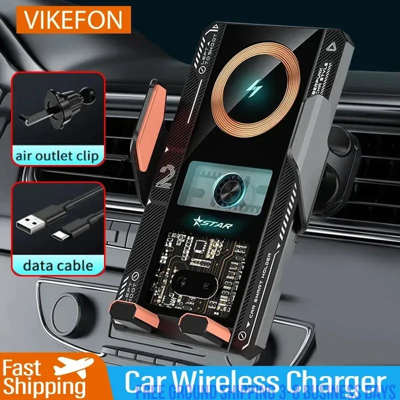 Auto Wireless Car Charger & Phone Holder Infrared Induction Fast Charging Station for iPhone & Samsung Ship from USA