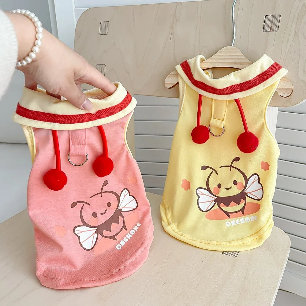 Cute Bee Clothes For Dog Summer Pink Yellow Luxury Pet Harness Vest Apparel For Puppies Small Medium Size Designer Chihuahua Pug