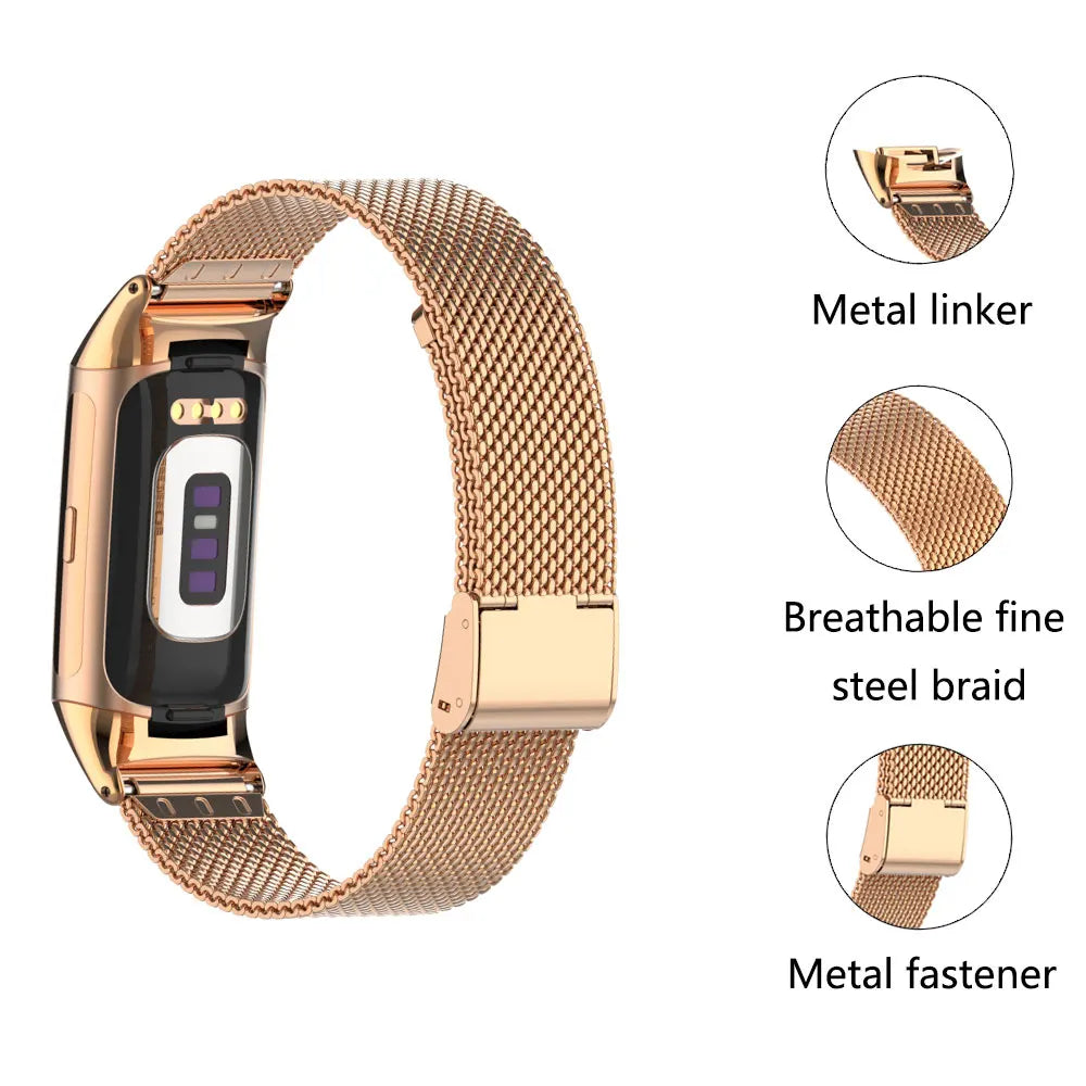 Fitbit Charge 5 & 6 Stainless Steel Mesh Band with Clasp