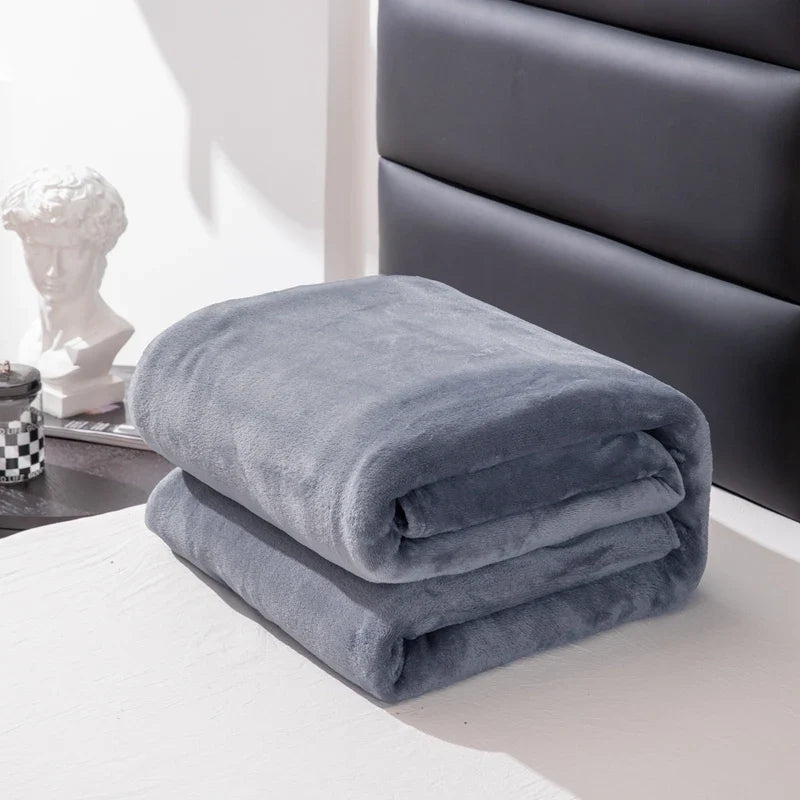 Flannel Fleece Blanket for Beds Solid Color Plain Winter Blanket Single/Queen/King Warm Soft Nap Blanket Manta Plaids for Winter